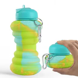 Kuber Industries Green & Blue Printed Collapsible Water Bottle With Flip Cap-600 ML-image-44