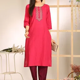 Anouk Women Ethnic Motifs Embroidered Thread Work Pure Cotton Kurta-picture-34