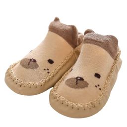 MOMISY Anti-Skid Leather Soled Shoe Socks - Brown-image-3