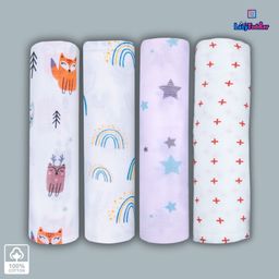 LazyToddler Organic Cotton Muslin Baby Swaddle Blue Star Pack Of 4 - Multicolor-18
