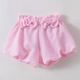 Kookie Kids Mid Thigh Length Solid Shorts with Bow Applique - Pink-image-66