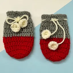 Little Peas Handmade Colour Block Woollen Mittens - Red & Grey-picture-30