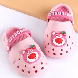 Oh! Pair Back Strap Closure Clogs With Bear Applique - Pink-picture-26