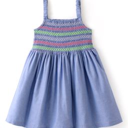 Babyhug Chambray  Sleeveless Frock With Smocking Detailing- Blue-image-99