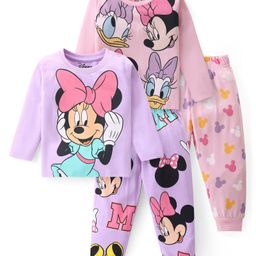 Babyhug Disney Cotton Knit Full Sleeves Night Suit with Minnie Mouse Graphics Pack of 2 - Multicolour-image-83