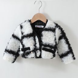 Kookie Kids Full Sleeves Winter Jacket With Checks Design & Pearl Detailing - Black-image-32