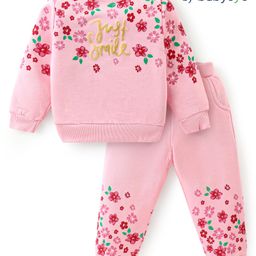 Babyoye Cotton Knit Full Sleeves Winter Wear Suit With Floral Print - Pink-picture-10