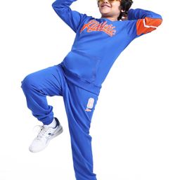 Ollington St. 100% Cotton Knit Full Sleeves Sweatshirt & Joggers Winter Wear Suit With Kangaroo Pockets & Text Print - Blue-image-40