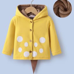 Kookie Kids Full Sleeves Hooded Sweatjacket With Polka Dot Print & Ear & Tail Applique - Yellow-image-30