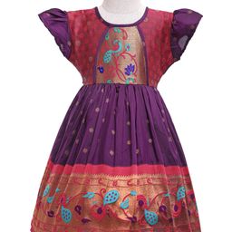 Bhartiya Paridhan Silk Woven Half Sleeves Ethnic Dress With Floral Design - Maroon & Purple-picture-18