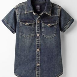 Ruff Woven Half Sleeves Washed Denim Shirt - Navy Blue-image-65