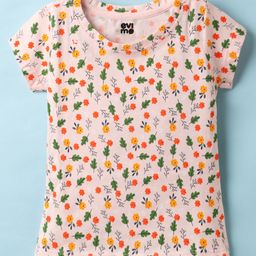 Evimo Single Jersey Half Sleeves Tops with Floral Print - Pink-image-48