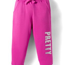 Babyhug Terry Knit Full Length Lounge Pant with Sequin Detailing - Dark Pink-picture-9