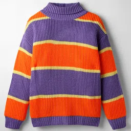 Pine Kids Knit Full Drop Shoulder Sleeves Turtle Neck Pullover Sweater with Color Block Design - Purple & Orange-picture-29
