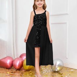 Tilism Woven Sleeveless Shimmered Dress With Hair Band - Black-image-5