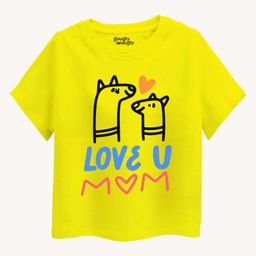 Guugly Wuugly Super Soft Combed Compact Cotton Knit Half Sleeves Love U Mom Text Printed Skin Friendly Tee - Bright Yellow-image-12
