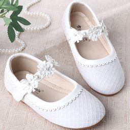 Cute Walk by Babyhug Velcro Closure Ballerina With Floral Applique & Checks Design - White-picture-10