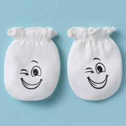 Bubble Pop Cotton Knit Cap Mitten & Booties Set with Winky Face Print White - Diameter 11.5 cm image 4