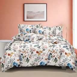 Eleganta Leafy Fall White Floral Printed 350 TC Fitted King Bedsheet Set 1.98 m x 1.82 m-image-56