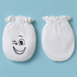 Bubble Pop Cotton Knit Cap Mitten & Booties Set with Winky Face Print White - Diameter 11.5 cm image 5