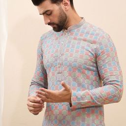 House of Pataudi Men Thread Sequence Work Kurtas image 5