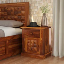 woodenmood Diamond Solid Wood Bedside Table in Honey Finish-picture-23