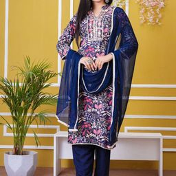 Fabinn Women Floral Embroidered Regular Kurti with Trousers & With Dupatta-picture-10