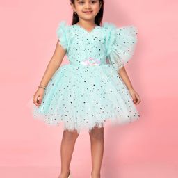 BAESD Polka Dot Print Flutter Sleeve Net Fit & Flare Dress image 1