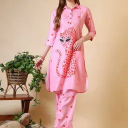 Anouk Animal Printed Shirt Collar Straight Kurta With Trouser-picture-36