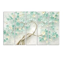 RANDOM Vinyl White & Green 5 Piece Printed Canvas Wall Paintings-picture-41