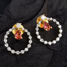 SHILLYN Rhodium-Plated Cubic Zirconia Studded Circular Shaped Drop Earrings-image-41