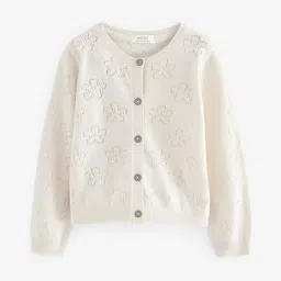 NEXT Girls Floral Self Design Pure Cotton Cardigan-image-86