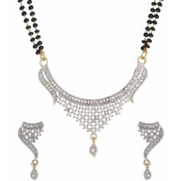 JSD Silver-Plated Artificial Stones Studded & Beaded Mangalsutra-image-5