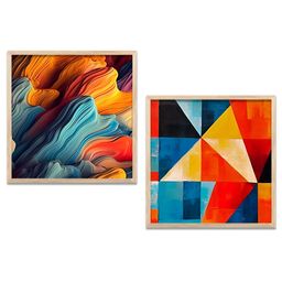 Kotart Beige & Orange 2 Pieces Abastract Wooden Square Wall Arts-picture-43