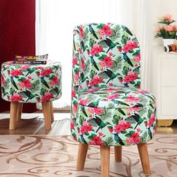 NACIA 2 Pieces Green & Pink Floral Printed Cylindrical Shape Wooden Ottomans-image-12