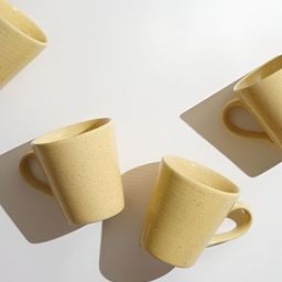 AMALAFIEE CERAMICS Yellow 4 Pieces Textured Ceramic Glossy Cups-21