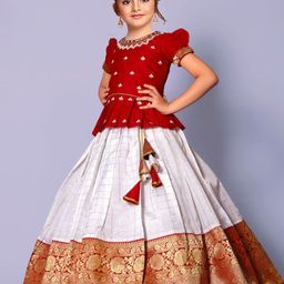 Wommaniya Impex Girls Floral Embroidered Ready to Wear Lehenga & Choli-image-21