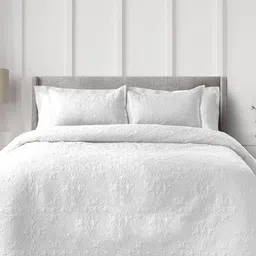 LABHAM White Self-Designed Double King Pure Cotton Bed Cover With 2 Pillow Covers-picture-47