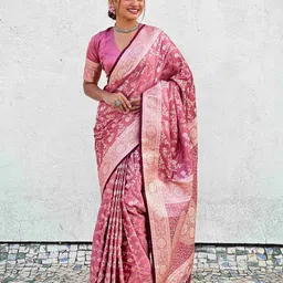 SWAMI STUDIO Woven Design Zari Pure Silk Banarasi Saree-image-71
