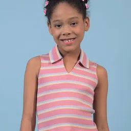 Crimsoune Club Girls Striped Polo Collar Cotton T-shirt-image-21