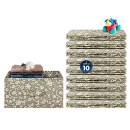 Kuber Industries Black & Beige 10 Pieces Floral Printed Drawer Organisers With Handles-12