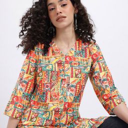 Anouk Rustic Floral Printed V-Neck Straight Kurti-picture-36