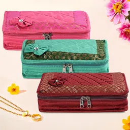 Kuber Industries Maroon & Green 3 Pieces Self Design Jewellery Organisers-image-61