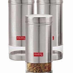 HAZEL Stainless Steel Transparent See Through Container Silver Set of 3 - 1000 ML-64