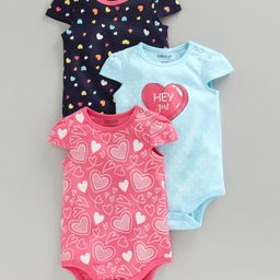 Babyoye Cap Sleeves Onesie Heart Print Pack of 3 - Pink-image-13