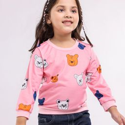 Kookie Kids Full Sleeves Sweatshirt Teddy Print Print - Pink-image-53