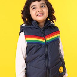 Babyhug Sleeveless Striped Jacket - Navy Blue-image-40