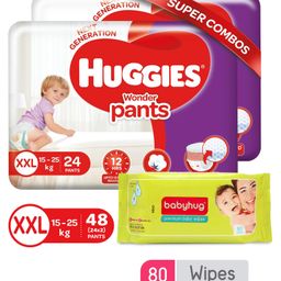 Huggies Wonder Pants XXL Pant Style Diapers - 48 Pieces & Babyhug Premium Baby Wipes - 80 Pieces-17