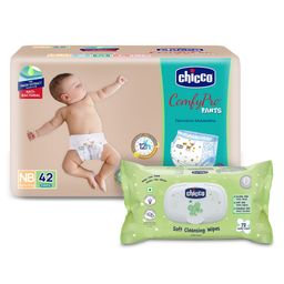 Chicco Comfypro Ultra Soft & Light Diaper Pants New Born - 42 Pieces & Baby Moments Soft Cleansing Wipes With Flap Cover - 72 Wipes-picture-21