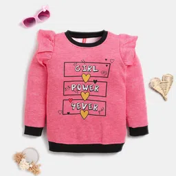 Here&Now X Game Begins Girls Typography Printed Pure Cotton Sweatshirt with Ruffles-image-54